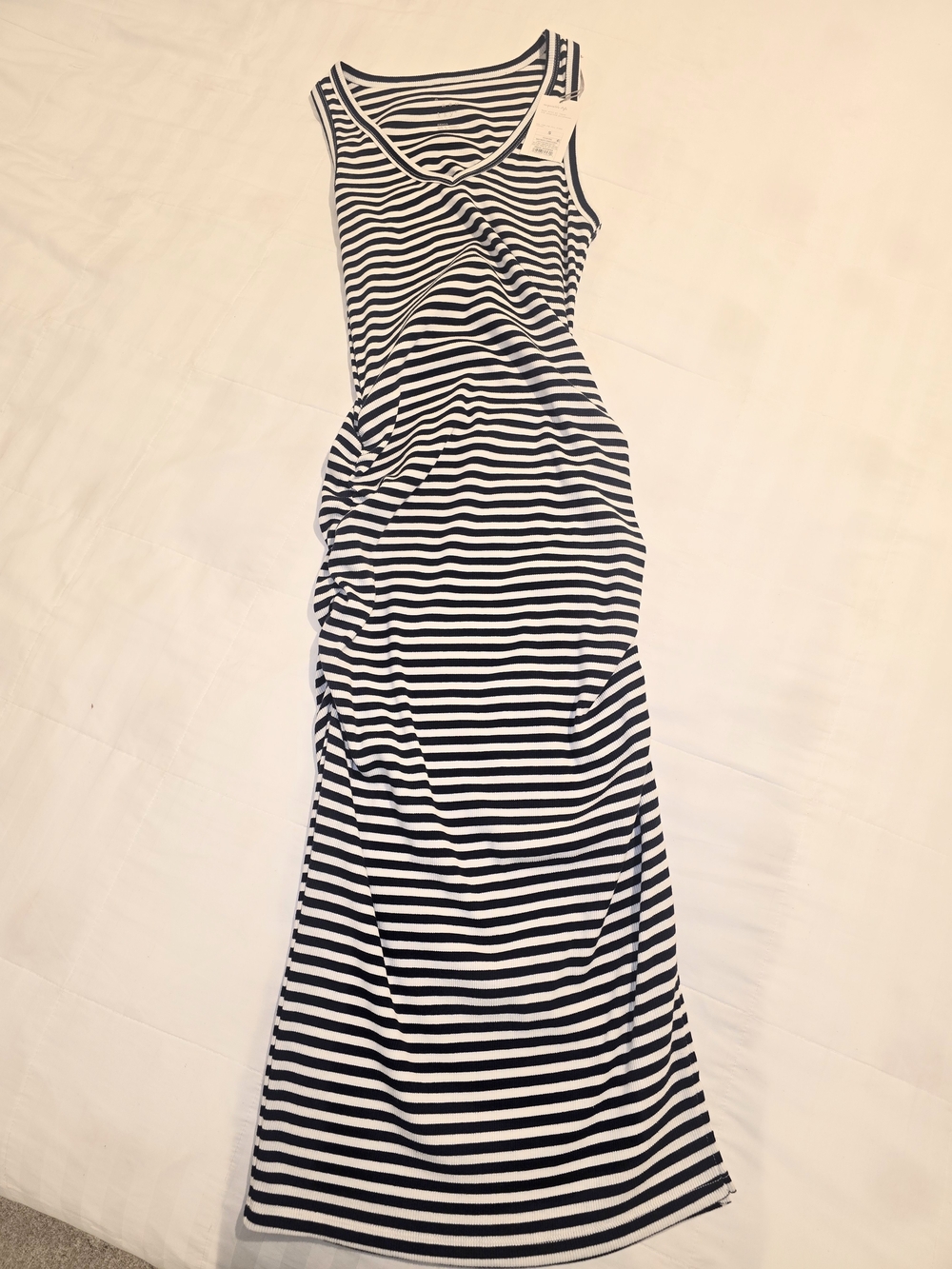 Black and White Striped Bodycon Maxi Dress with side rushing - Picture 7 of 7